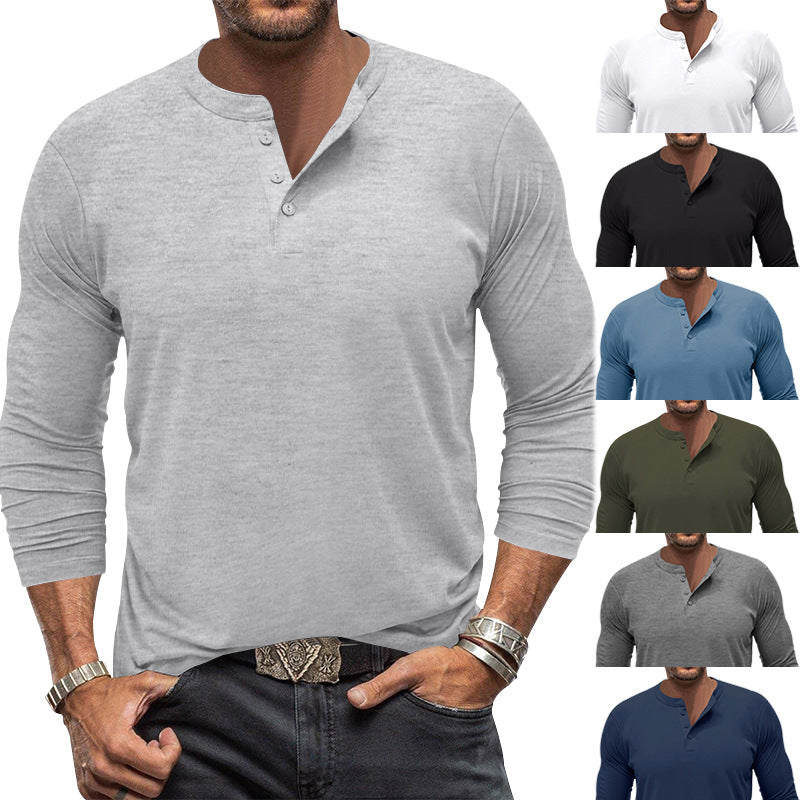 Herren modisches Langarm-Henley-Shirt mit modernem Kragen und praktischen Knopfdetails EB