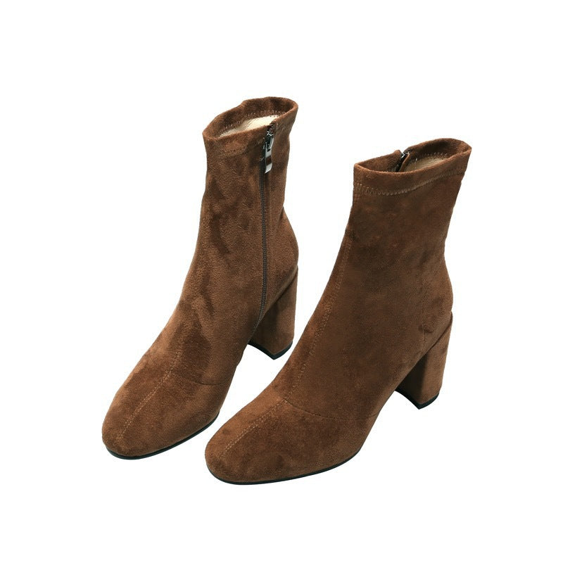 Damen nan Stretch-Stiefelette mit enganliegendem Sockenschaft und mittelhohem Blockabsatz EB