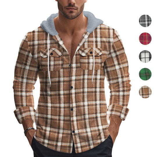 Herren leichtes Flanellhemden mit Kapuze und modernen Karodetails EB
