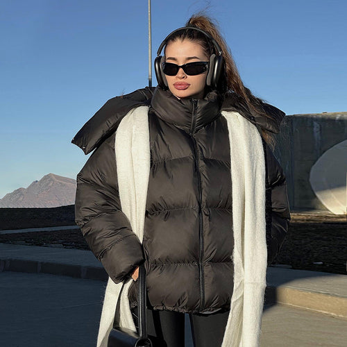Damen Modische Steppjacke mit hochschließendem Kragen und voluminösen Ärmeln EB