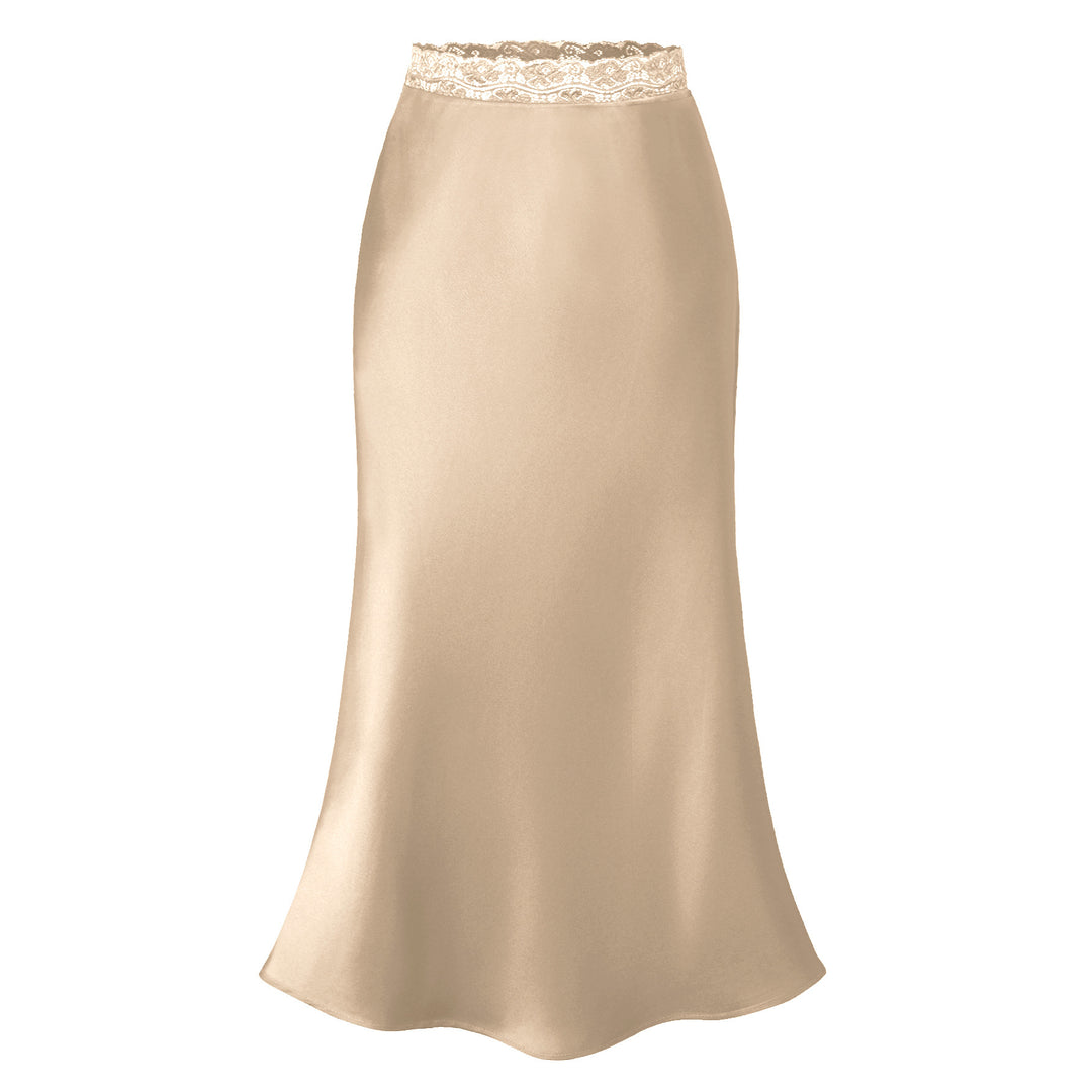 Damen eleganter Satin-Rock mit Spitzenbund EB