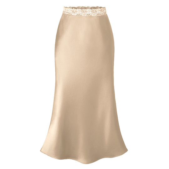 Damen eleganter Satin-Rock mit Spitzenbund EB
