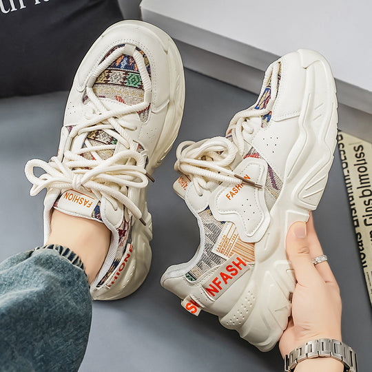 Damen Sportliche Plattform Sneakers mit buntem Muster und atmungsaktiver Außensohle EB