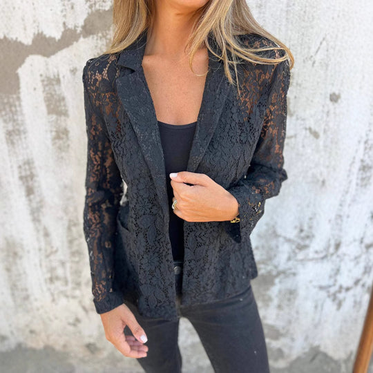 Damen Transparente Spitzenjacke mit elegantem Schnitt EB