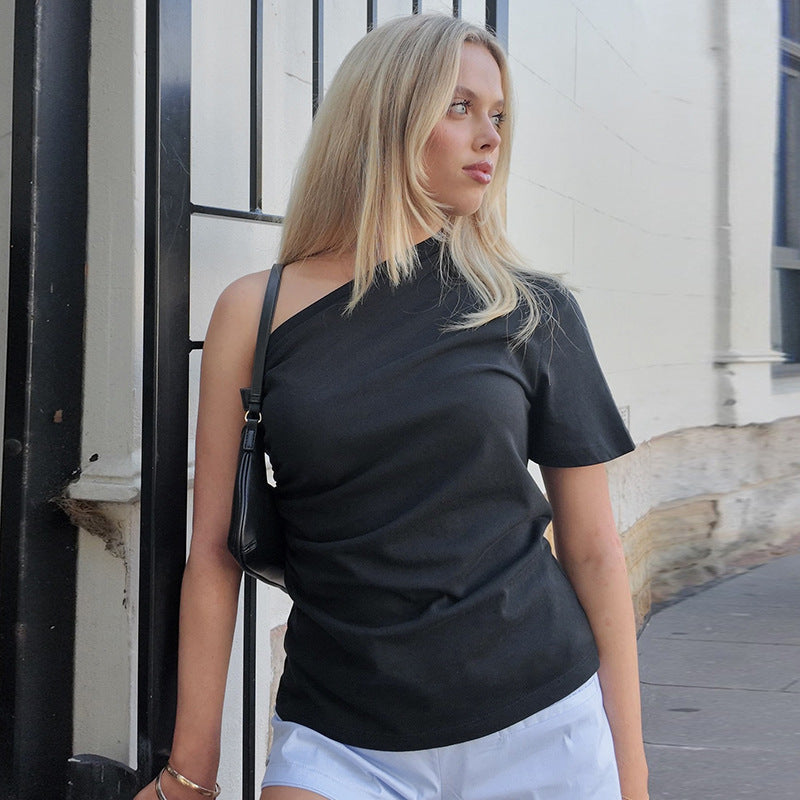 Damen asymmetrisches Kurzarmshirt mit elegantem Schnitt EB
