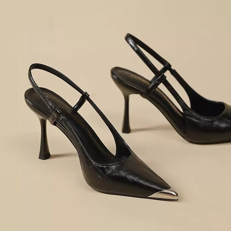 Damen elegante Slingback-Pumps aus schimmerndem Metallic-Material EB