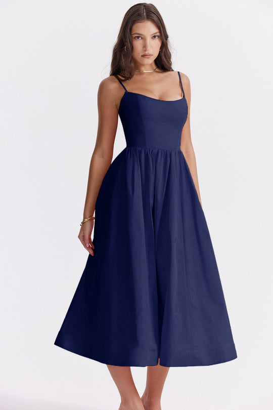 Damen Maxikleid mit schmalen Trägern und schwingendem Rock EB