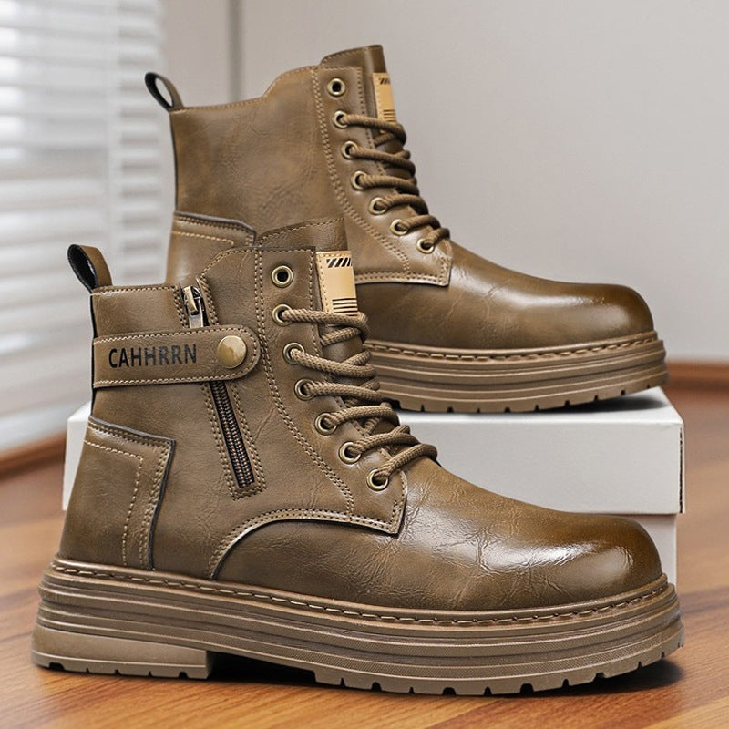 Herren robuste Lederoptik Combat-Boots mit seitlichem Reißverschluss und gepolsterter Plateausohle EB