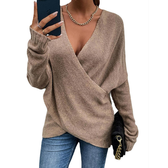 Damen Oversize Strickpullover mit V-Ausschnitt und lässigem Look EB