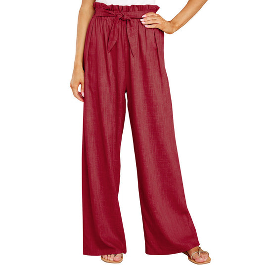 Damen Weite Sommerhose mit elastischem Bund und Bindegürtel EB