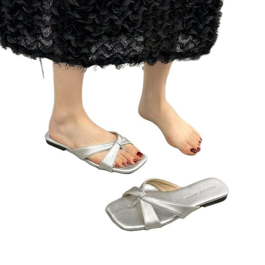 Damen bequeme Zehentrenner-Sandaletten mit modernem Knoten-Design EB