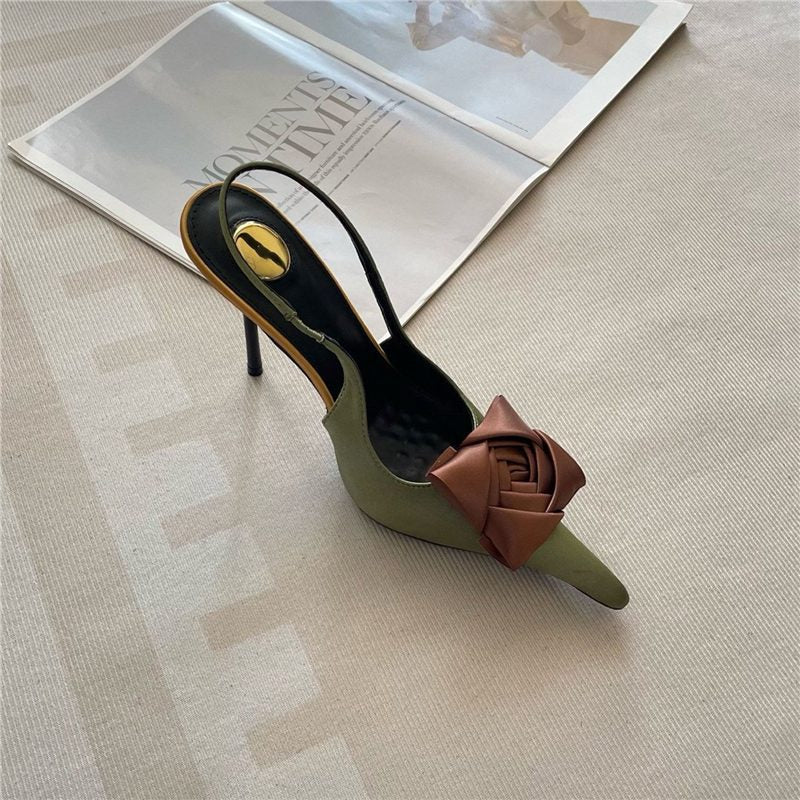 Damen elegante Slingback Pumps mit raffiniertem Blumendetail EB