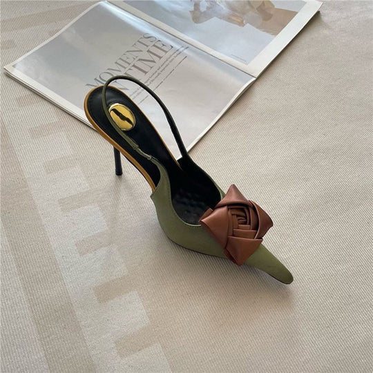 Damen elegante Slingback Pumps mit raffiniertem Blumendetail EB