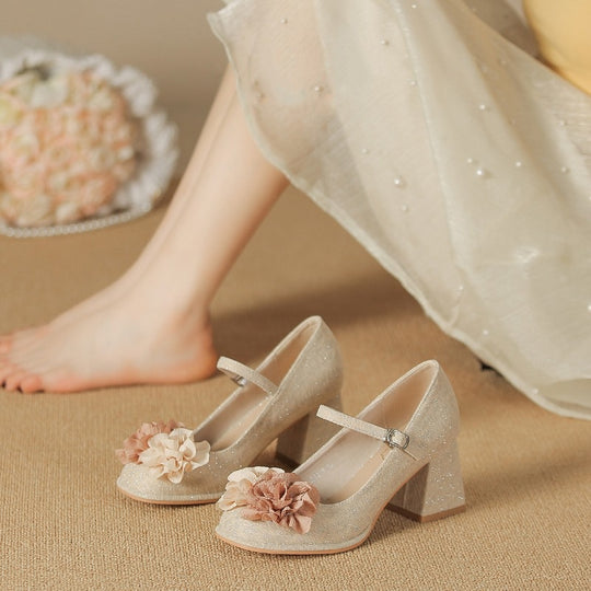 Damen elegante Abend-Schuhe mit blumiger Applikation EB