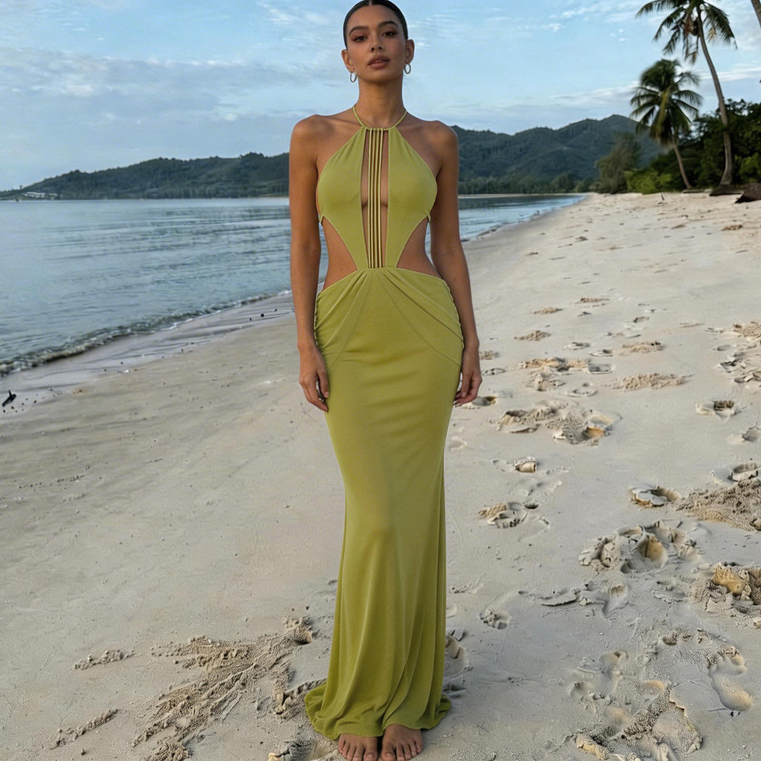 Damen Cut-Out Maxikleid mit raffinierten Transparenz-Elementen EB