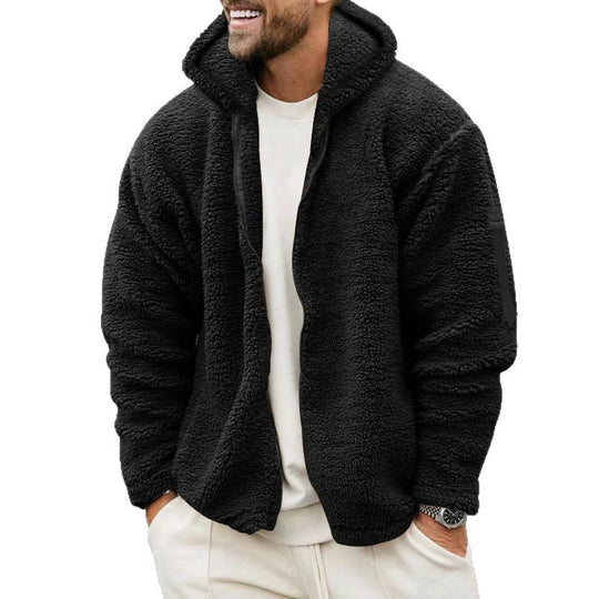 Herren nan Teddy-Fleece Zip-Jacke mit Kapuze, verdecktem Zwei-Wege-Reißverschluss und Ärmeltasche EB
