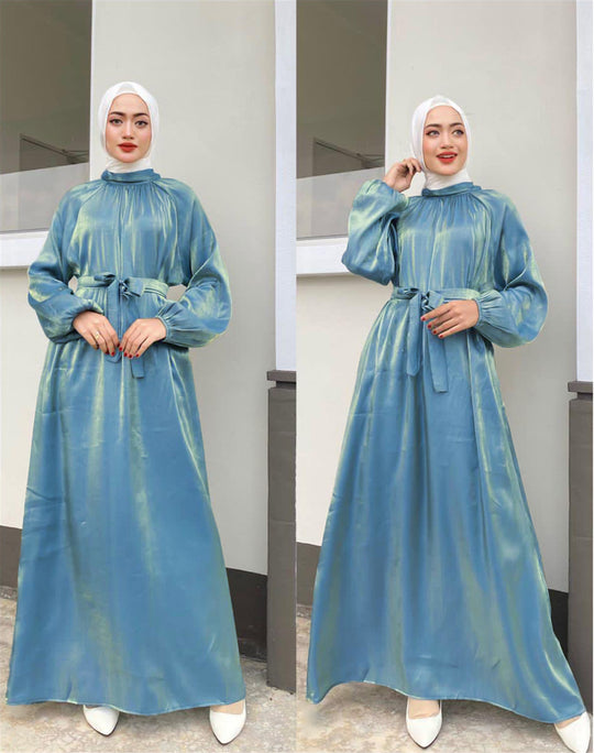 Damen Elegantes Langarmkleid mit Taillengürtel EB