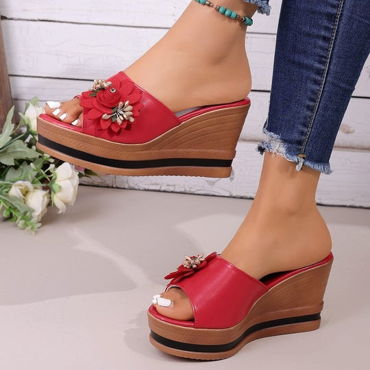 Damen Wedge-Pantoletten mit floralem Design EB