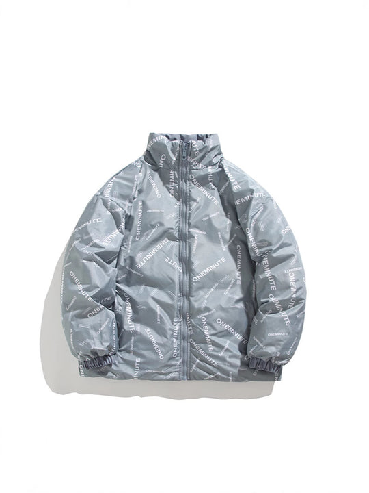 Herren Modische Steppjacke mit hohem Kragen und einzigartigem Schriftzug EB