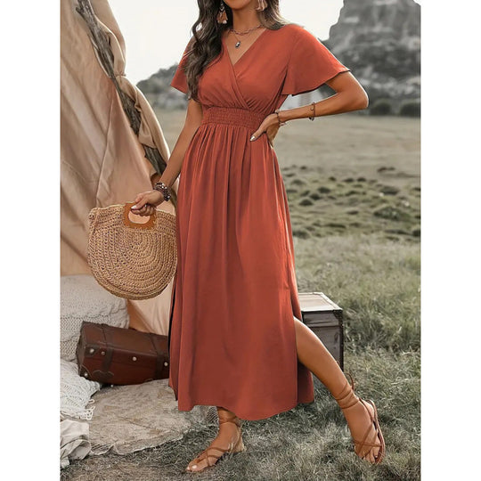 Damen Maxikleid mit fließendem Schnitt und Wickeldetails EB