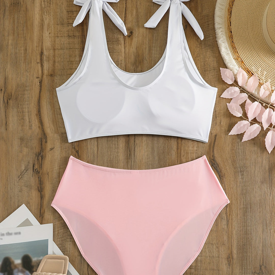 Damen Crop-Top-Bikini-Set mit verspielten Schleifen EB