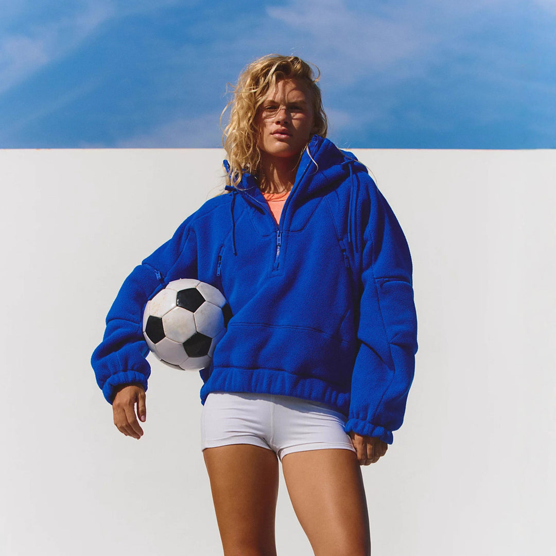 Damen Trendige Fleecejacke mit oversized Kragen EB