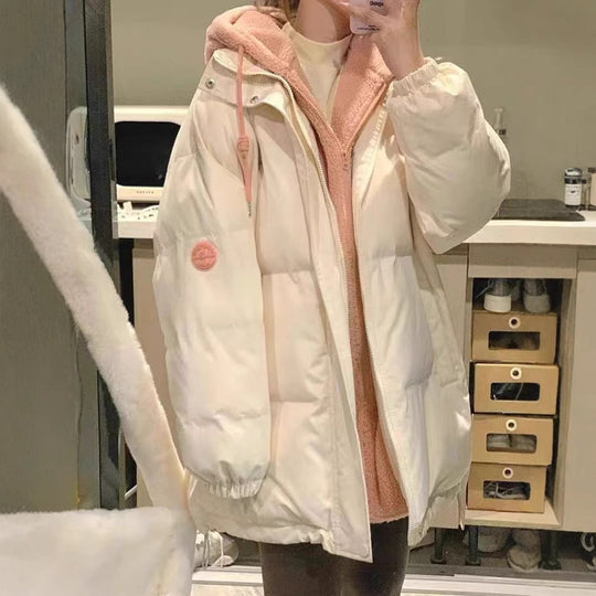 Damen Modische und gefütterte Pufferjacke mit hohem Kragen und großen Taschen EB