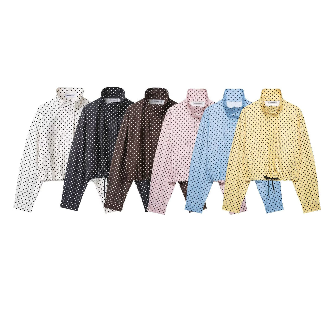 Damen nan kurz geschnittene Regenjacke mit Punktmuster und verstellbarem Kordelzug EB
