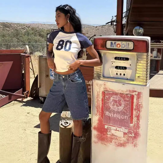 Damen modische Denim-Shorts im lässigen Schnitt mit hoher Taille EB