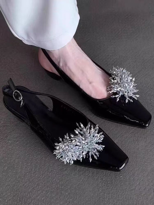 Damen Slingback-Pumps mit funkelnden Zier-Elementen und modischem Blockabsatz EB