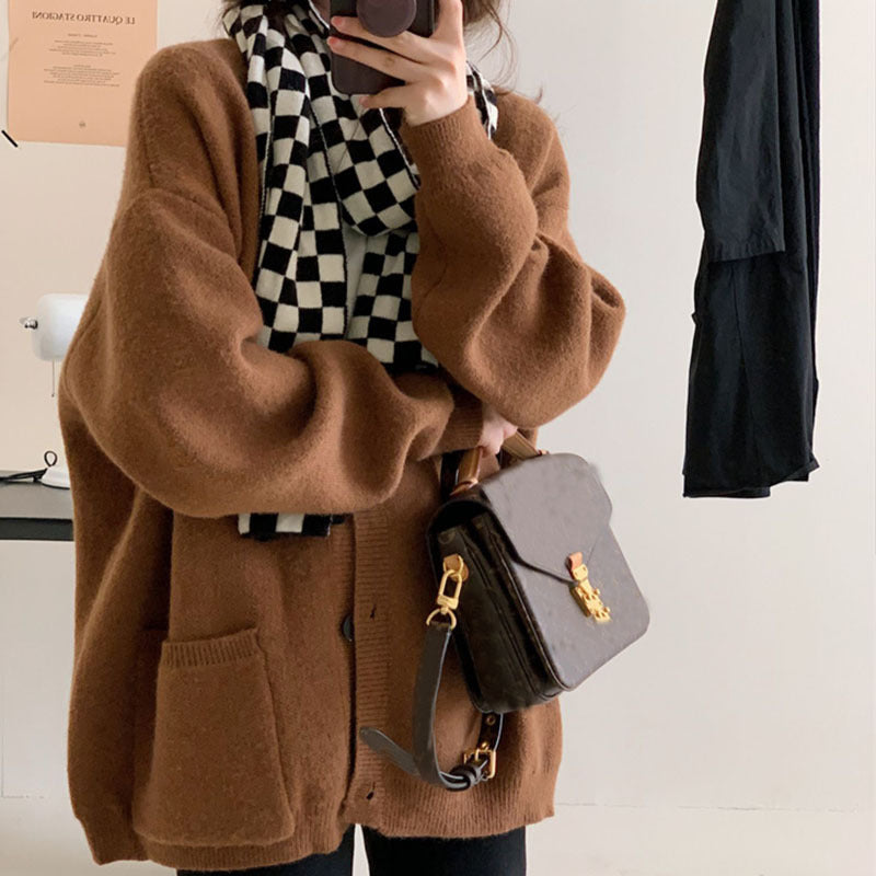 Damen Großer, bequemer Strickcardigan mit Knöpfen und Taschen EB