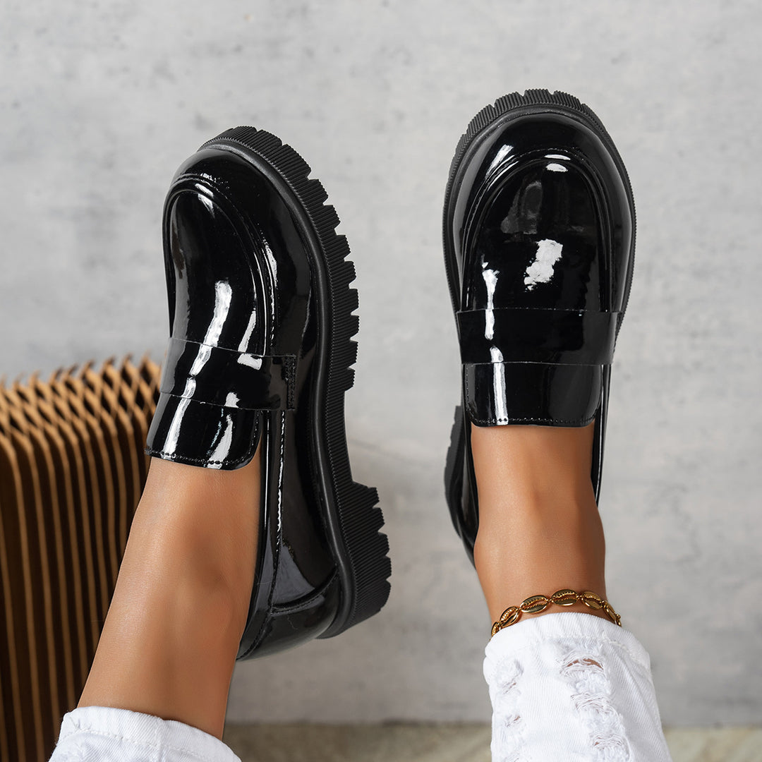 Damen Modische Loafers mit glänzender Oberflächenstruktur EB