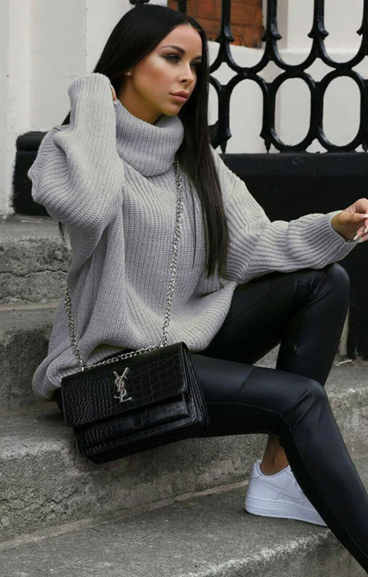 Damen Oversized Strickpullover mit hohem Kragen und modernem Schnitt EB