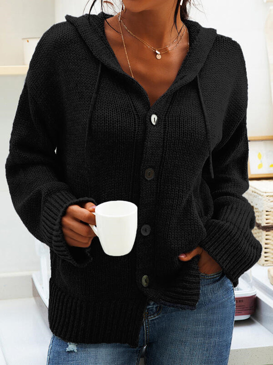 Damen Strickjacke mit Kapuze und knöpfen im lässigen Stil EB