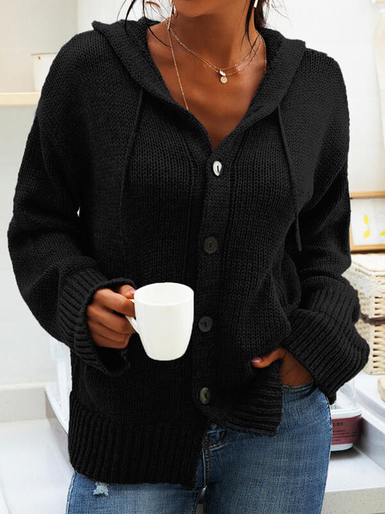 Damen Strickjacke mit Kapuze und knöpfen im lässigen Stil EB