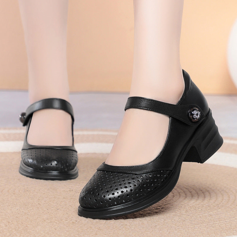 Damen Mary Jane Schuhe mit dekorativer Schnalle und atmungsaktiver Oberflächenstruktur EB