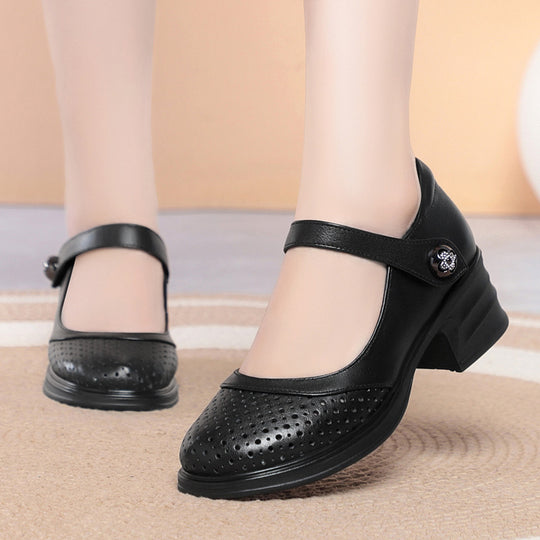 Damen Mary Jane Schuhe mit dekorativer Schnalle und atmungsaktiver Oberflächenstruktur EB