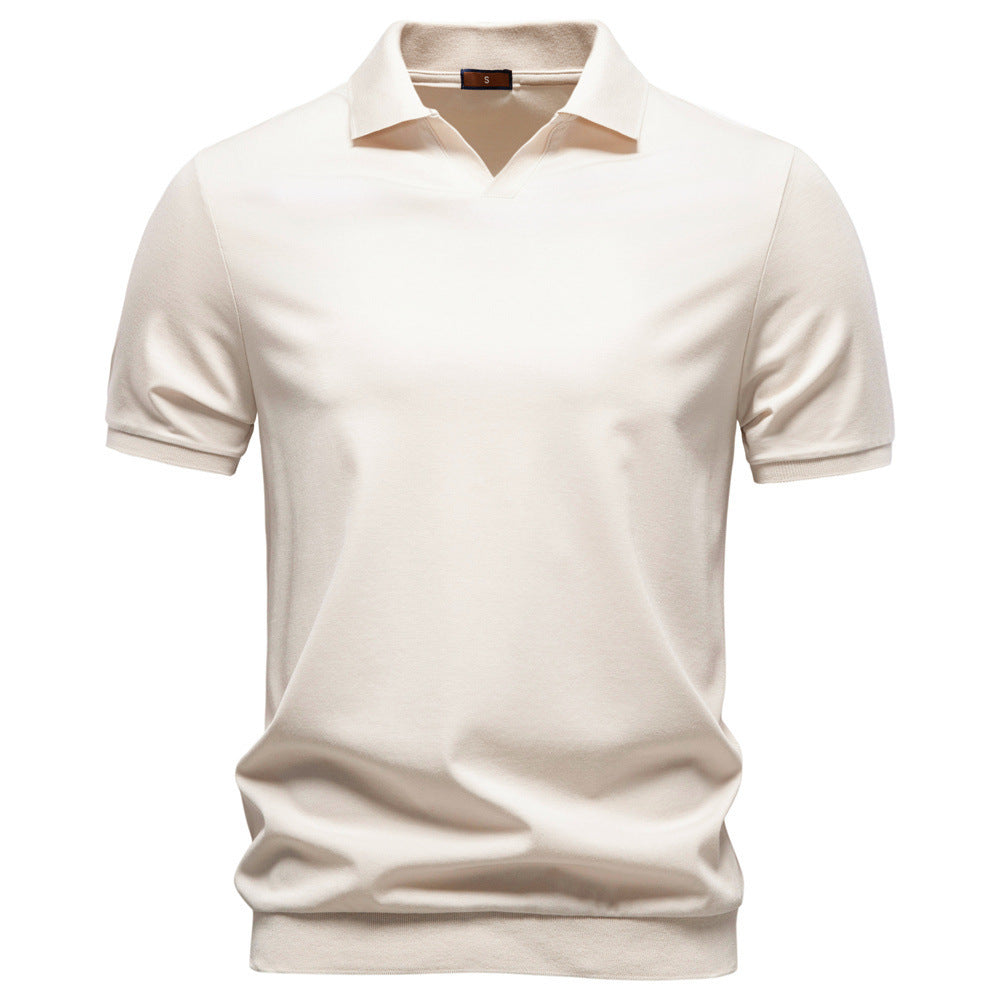 Herren nan feinstrickiges Kurzarm-Poloshirt mit offenem V-Kragen und elastischem Saum EB