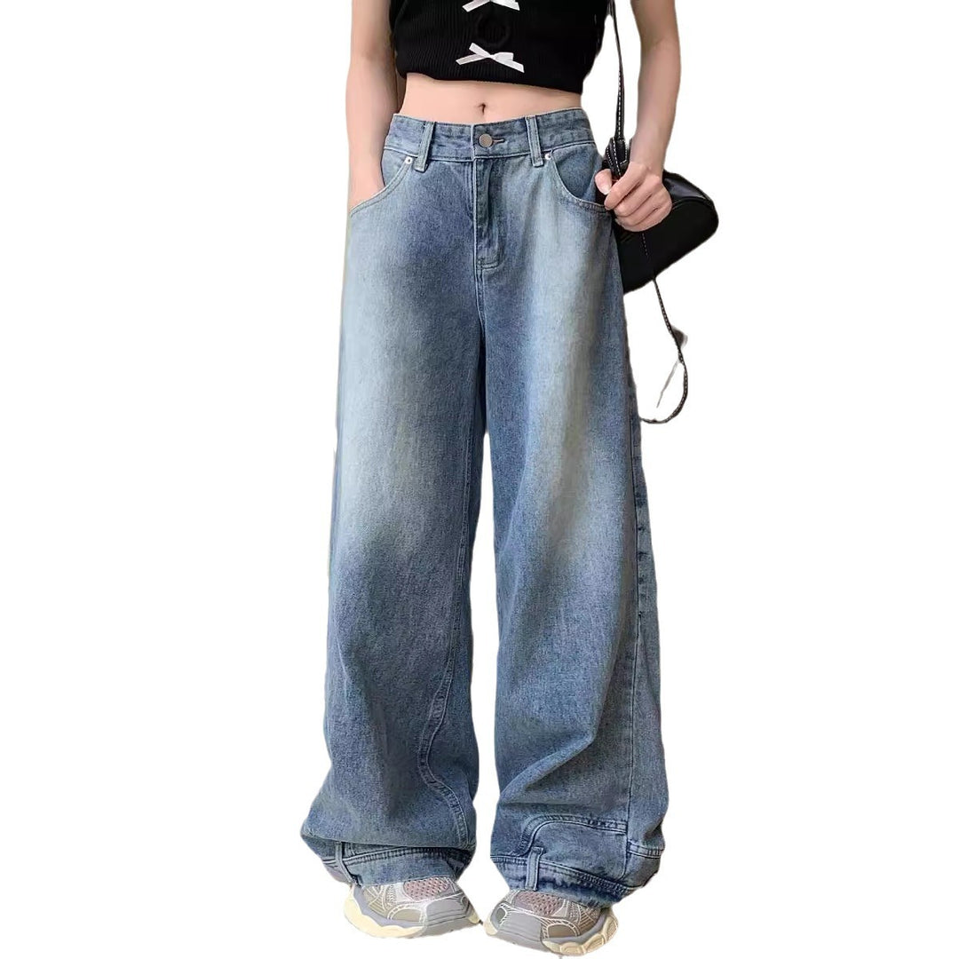 Damen Weite Denim-Hose mit hohem Taillenbund und lässigem Schnitt EB