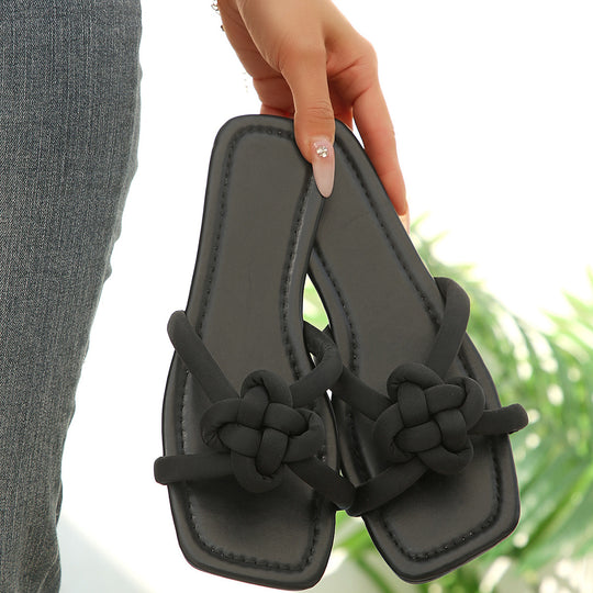 Damen Slide-Sandalen mit geflochtenem Knotendesign EB