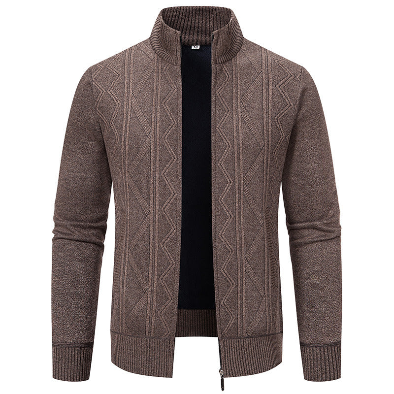 Herren Strickjacke mit modernem Reißverschluss und dekorativem Muster EB