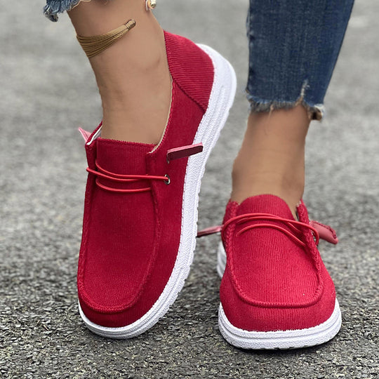 Damen nan lässige Slip-On Sneaker-Halbschuhe mit geripptem Textilobermaterial und elastischer Schnürung EB