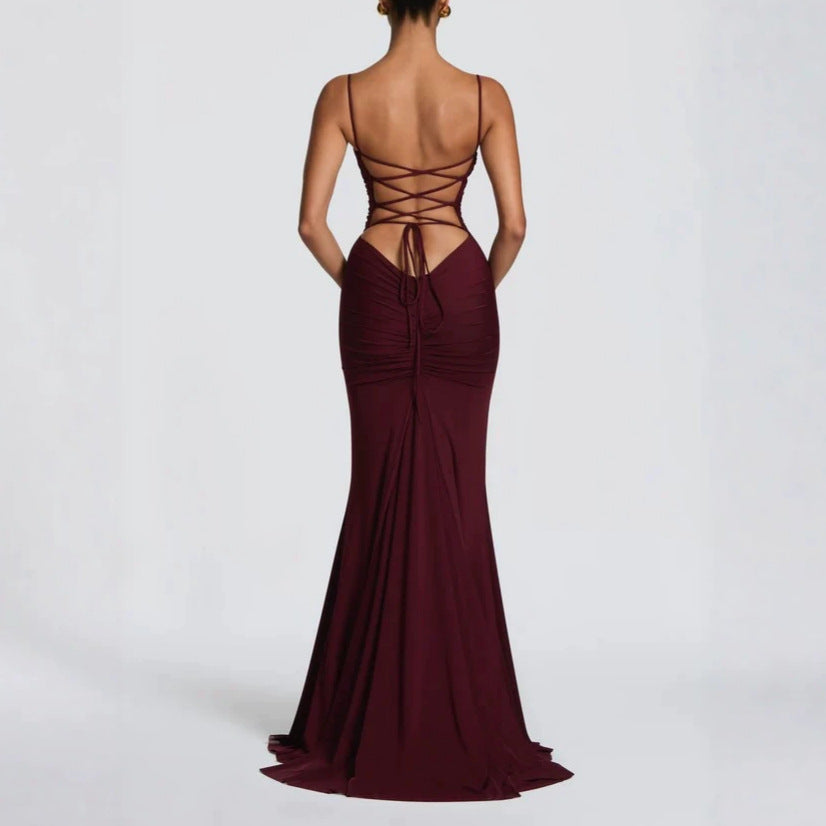 Damen Elegantes Tailliertes Maxikleid mit Raffungen EB