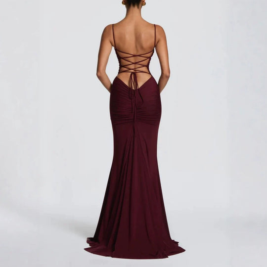 Damen Elegantes Tailliertes Maxikleid mit Raffungen EB
