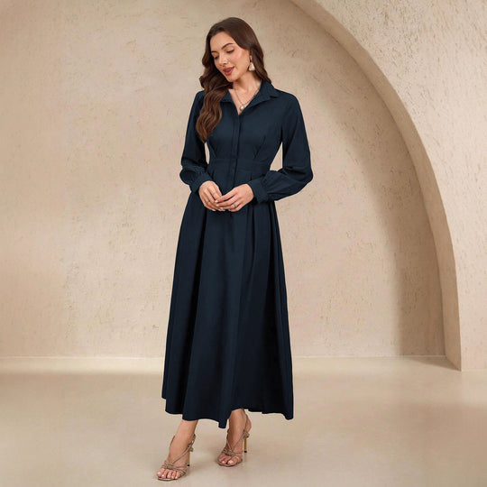 Damen nan langes Hemdblusenkleid mit Taillengürtel, verdeckter Knopfleiste und ballonärmeln EB
