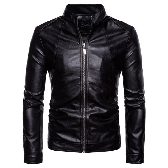 Herren elegante Kunstlederjacke mit Stehkragen EB