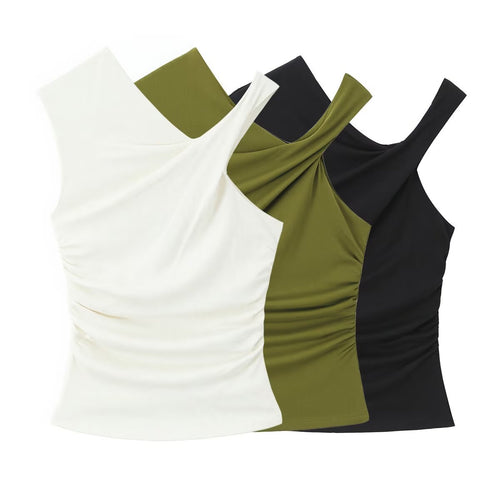 Damen ärmelloses Top mit asymmetrischem Schnitt und elegantem Faltenwurf EB