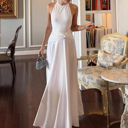 Damen Elegantes Maxikleid mit hochwertigem Wickeldetail und schickem Halterneck EB