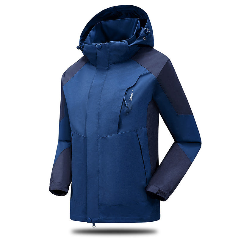 Herren Wind- und Wasserabweisende Trekkingjacke mit verstellbarer Kapuze und Brustreißverschluss EB