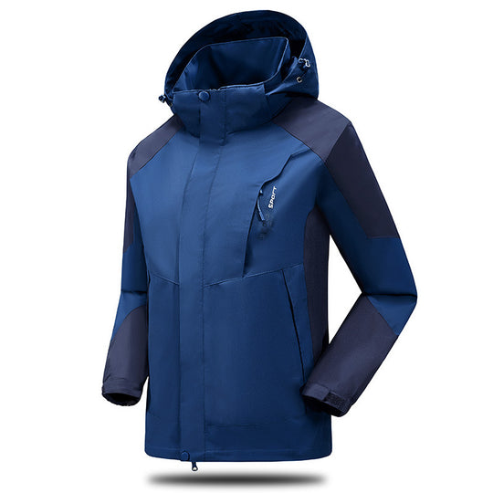 Herren Wind- und Wasserabweisende Trekkingjacke mit verstellbarer Kapuze und Brustreißverschluss EB